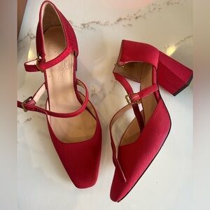 J.Crew Moire double buckle red pump size 10.5